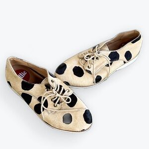 Rollie Derby Hair-On Spotted Tan & Black Leather Lace-Up Oxford Loafers ~ 36